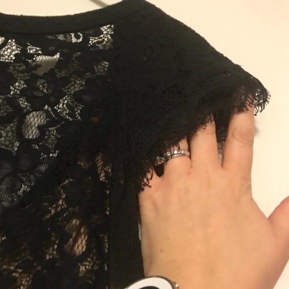 Jessica Simpson Black Lace Overlay Ruffle LBD 12 - Picture 3 of 7